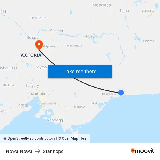 Nowa Nowa to Stanhope map