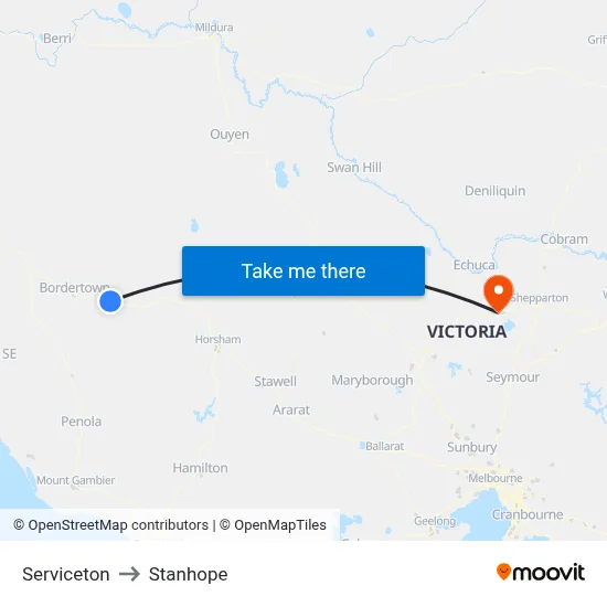 Serviceton to Stanhope map