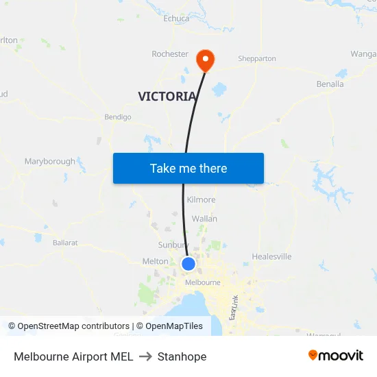 Melbourne Airport MEL to Stanhope map
