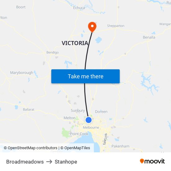 Broadmeadows to Stanhope map