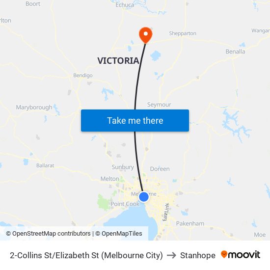 2-Collins St/Elizabeth St (Melbourne City) to Stanhope map