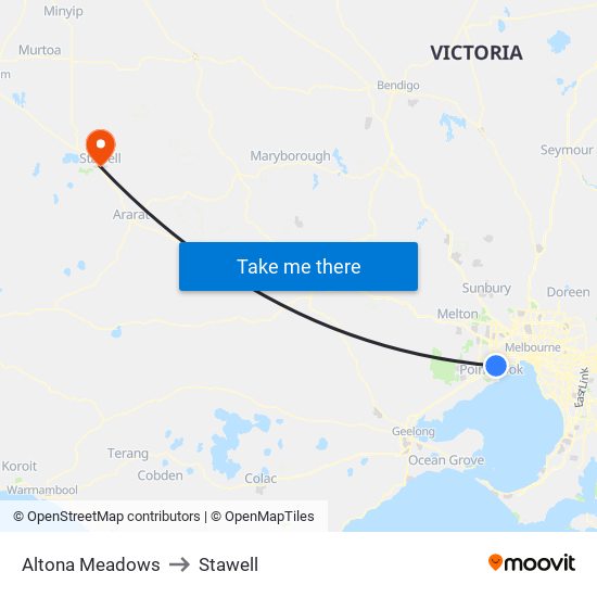 Altona Meadows to Stawell map