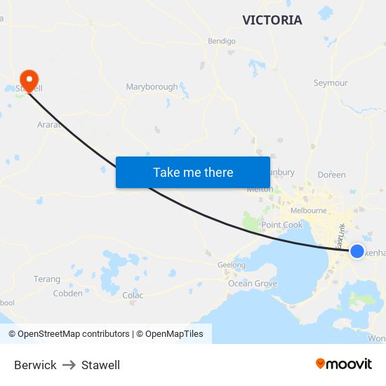 Berwick to Stawell map