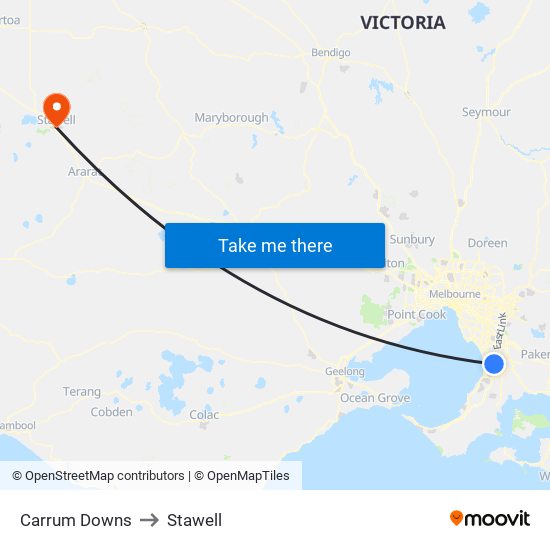 Carrum Downs to Stawell map