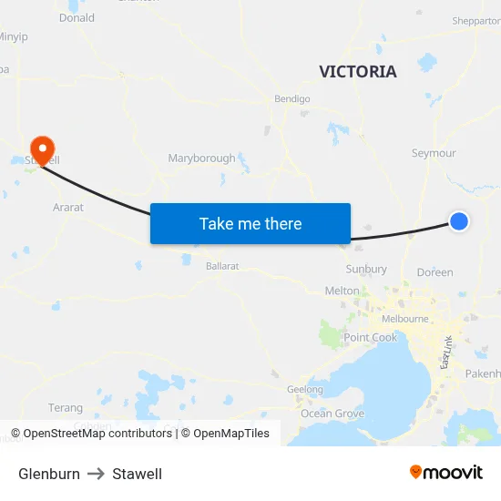 Glenburn to Stawell map