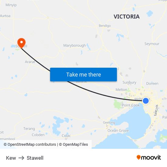 Kew to Stawell map