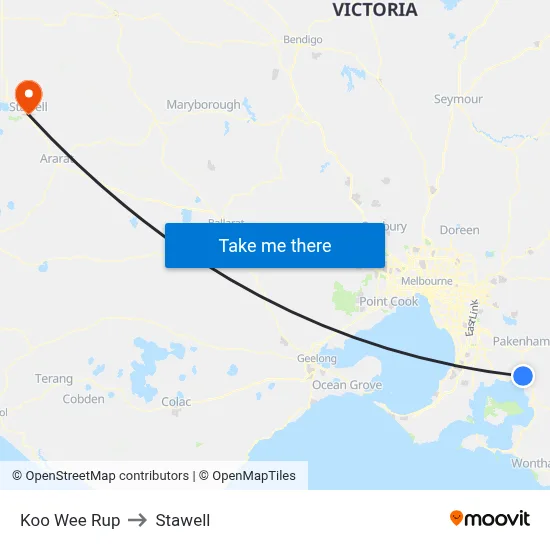 Koo Wee Rup to Stawell map