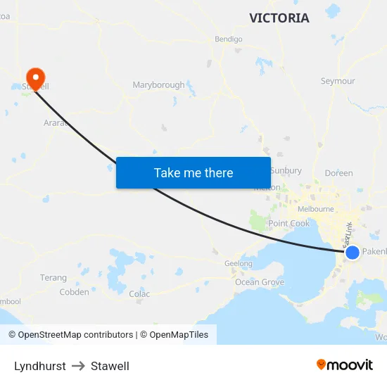 Lyndhurst to Stawell map