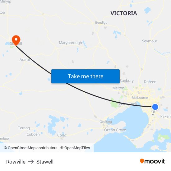 Rowville to Stawell map