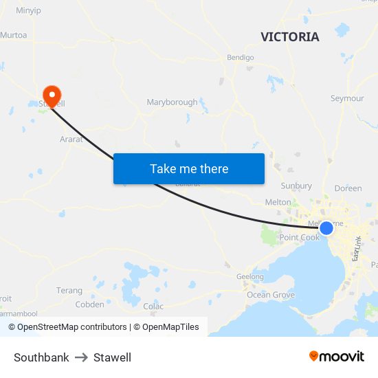 Southbank to Stawell map