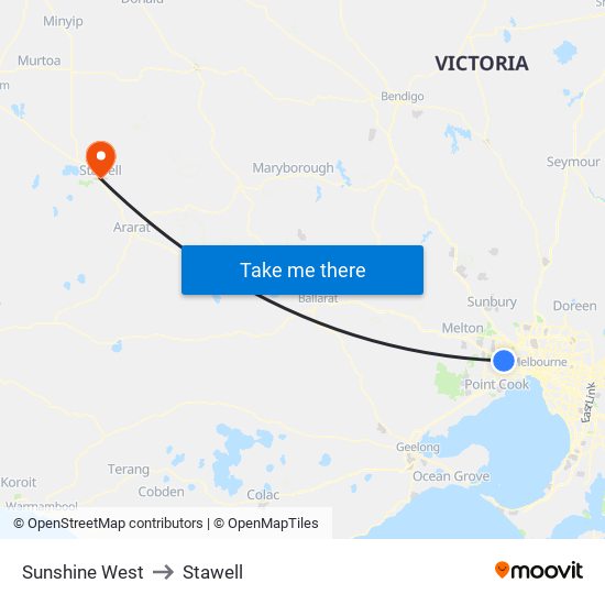 Sunshine West to Stawell map