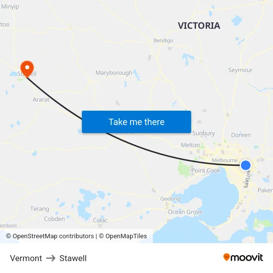 Vermont to Stawell map