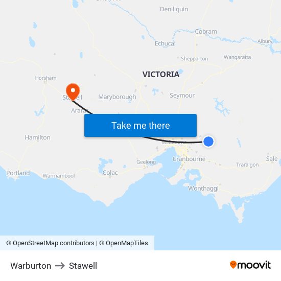 Warburton to Stawell map