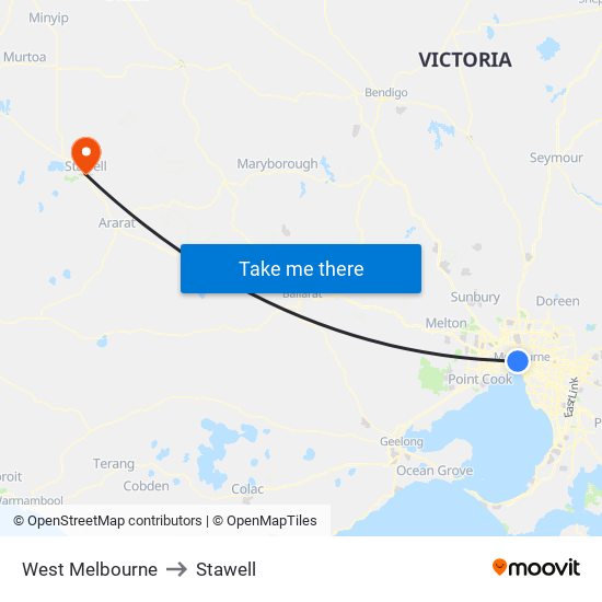 West Melbourne to Stawell map