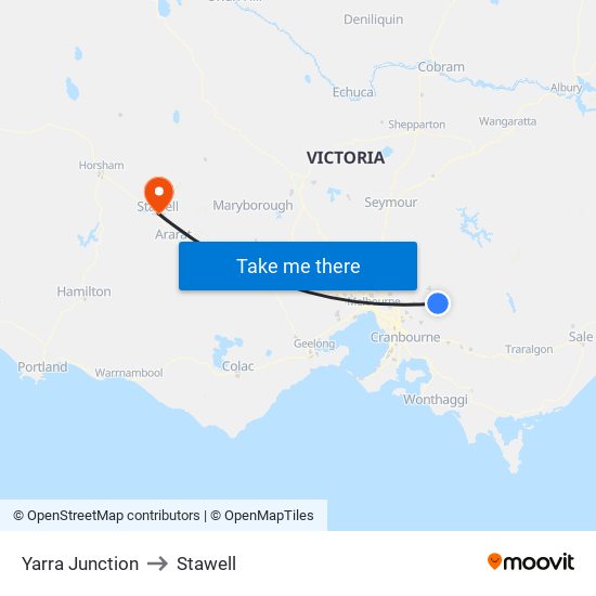 Yarra Junction to Stawell map