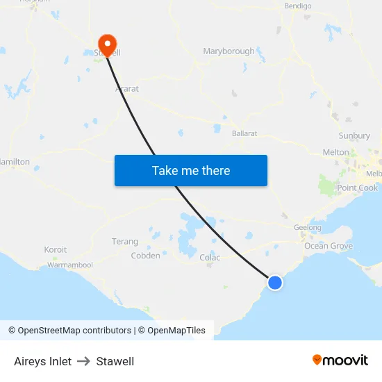 Aireys Inlet to Stawell map