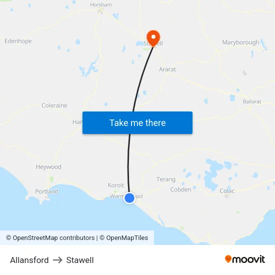 Allansford to Stawell map
