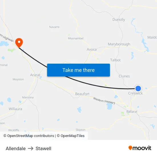 Allendale to Stawell map