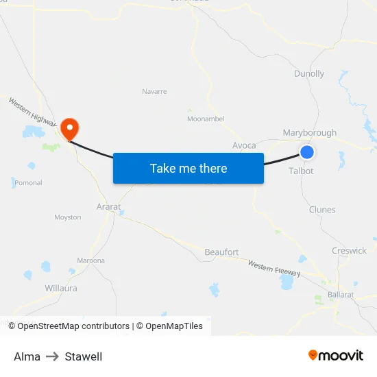 Alma to Stawell map