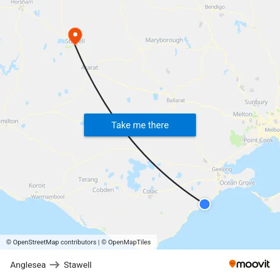 Anglesea to Stawell map