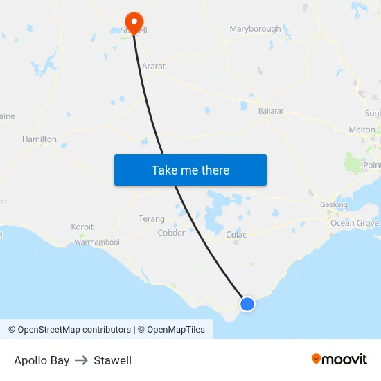 Apollo Bay to Stawell map