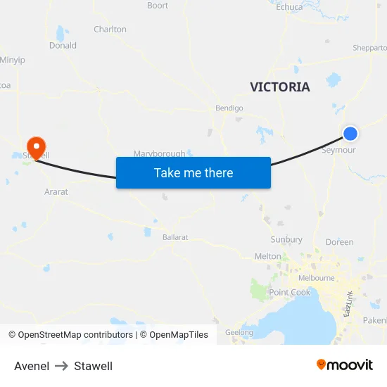 Avenel to Stawell map