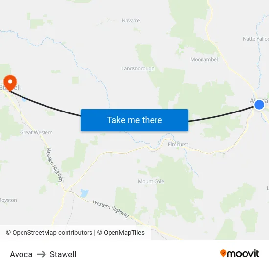 Avoca to Stawell map