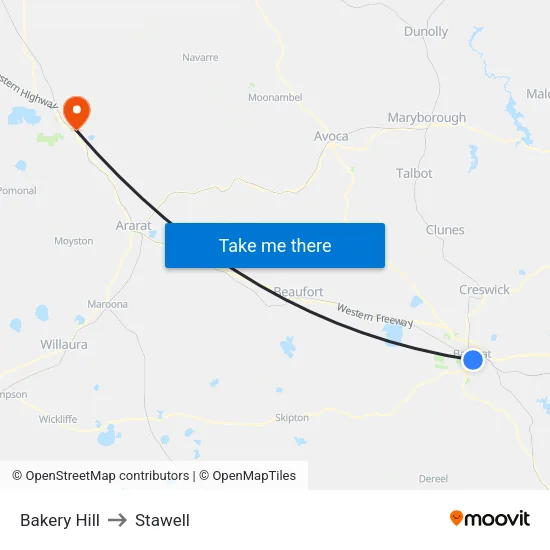 Bakery Hill to Stawell map