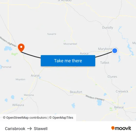 Carisbrook to Stawell map