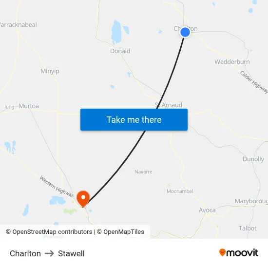 Charlton to Stawell map