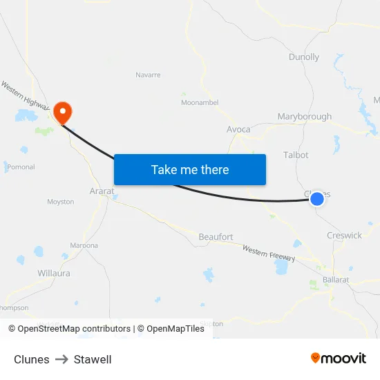 Clunes to Stawell map