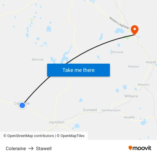 Coleraine to Stawell map