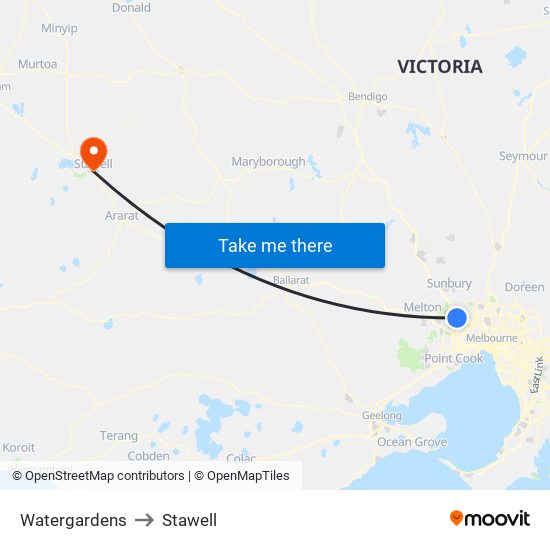 Watergardens to Stawell map