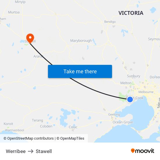 Werribee to Stawell map