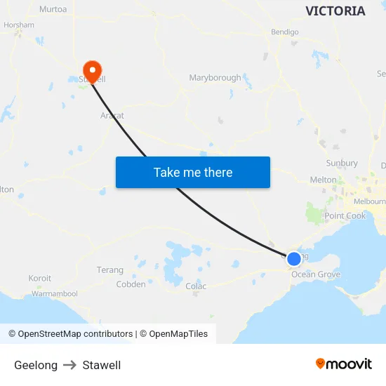 Geelong to Stawell map