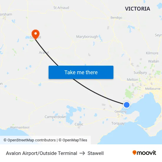 Avalon Airport/Outside Terminal to Stawell map