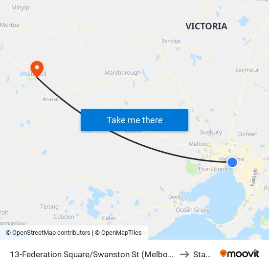 13-Federation Square/Swanston St (Melbourne City) to Stawell map