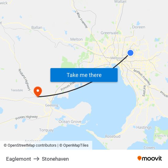 Eaglemont to Stonehaven map