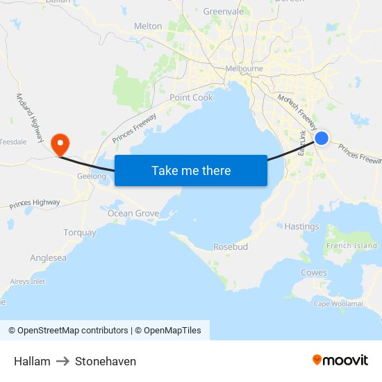 Hallam to Stonehaven map