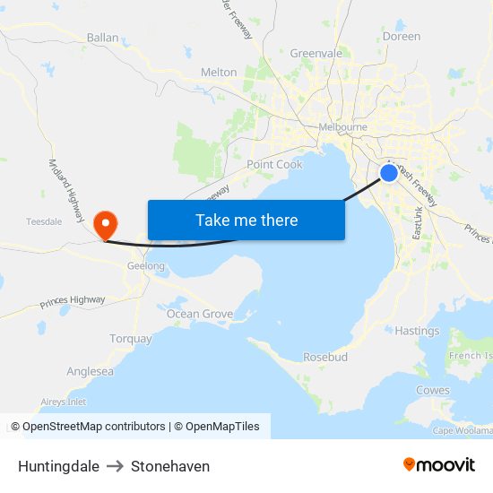 Huntingdale to Stonehaven map