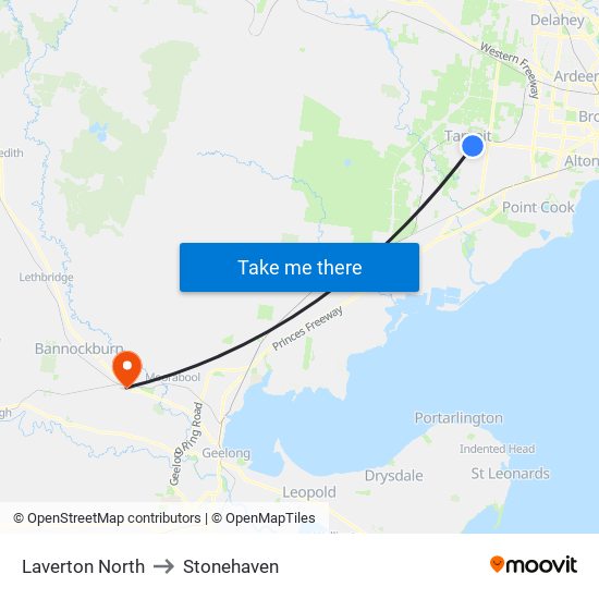 Laverton North to Stonehaven map