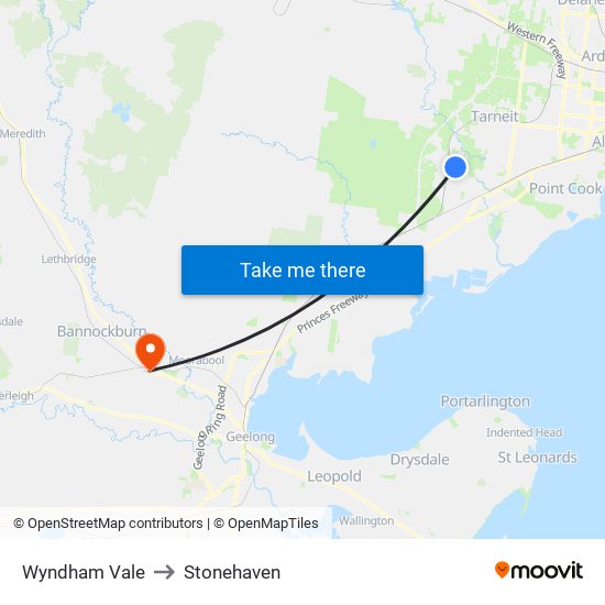 Wyndham Vale to Stonehaven map