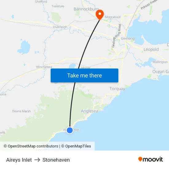 Aireys Inlet to Stonehaven map