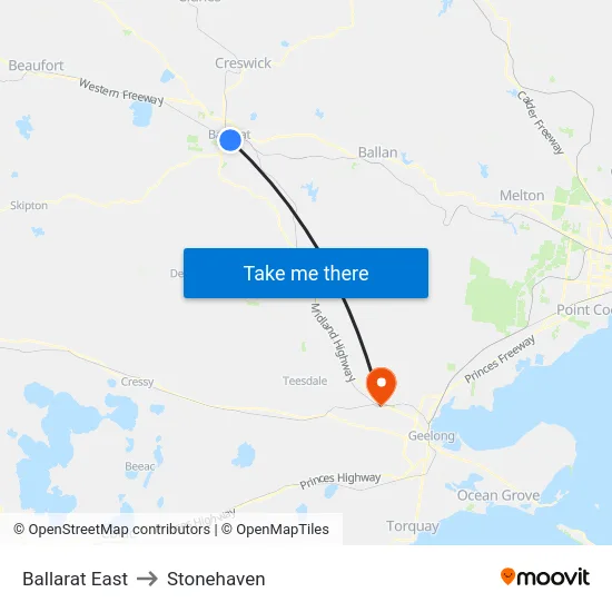 Ballarat East to Stonehaven map