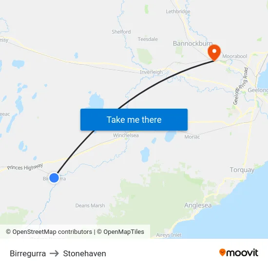 Birregurra to Stonehaven map