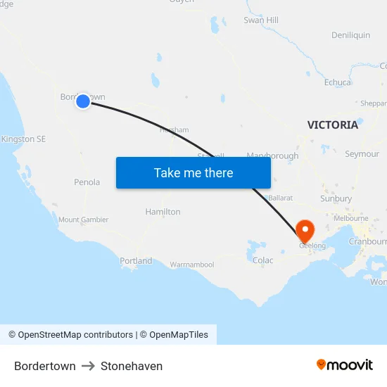 Bordertown to Stonehaven map