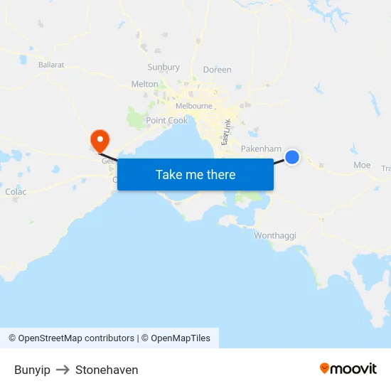 Bunyip to Stonehaven map