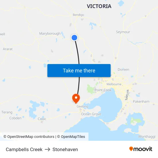 Campbells Creek to Stonehaven map