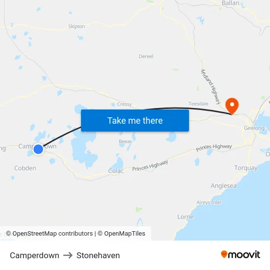 Camperdown to Stonehaven map
