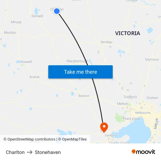 Charlton to Stonehaven map